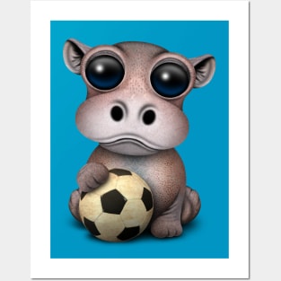 Cute Baby Hippo With Football Soccer Ball Posters and Art